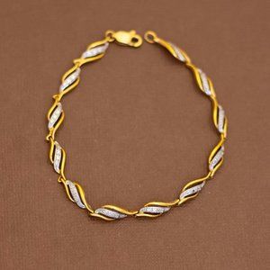 7 inch, Vintage Gold Tone Wavy Abstract Sterling Silver Bracelet - U23